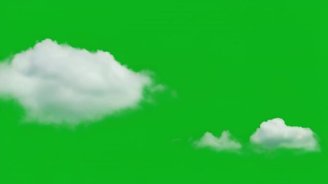 Cumulus clouds drifting across a vibrant green screen background during daylight with subtle camera movement