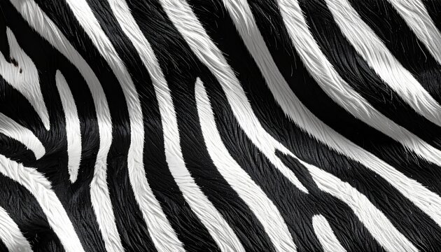 Detailed close-up of a zebra skin and fur texture featuring bold black and white stripes