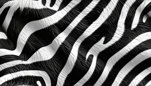 Seamless zebra fur texture with realistic black and white stripes and soft detailed hair pattern