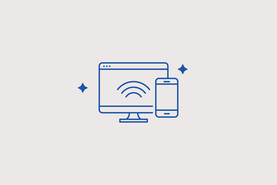 Wi-Fi responsive devices line icon for internet service provider. Vector illustration for wireless network, smart devices, cross-platform connection.