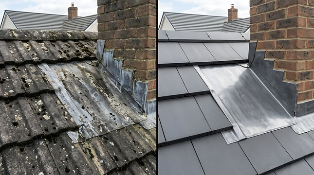 Comparison of Old and Newly Repaired Roofs Showcasing Weathered Roofs Versus Modern Roofing Modernization