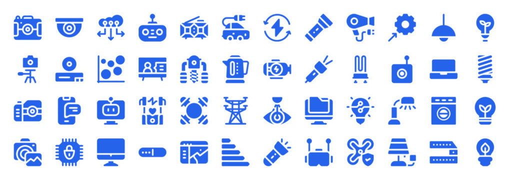 Industrial and Security Technology Icon Set with Surveillance and Automation