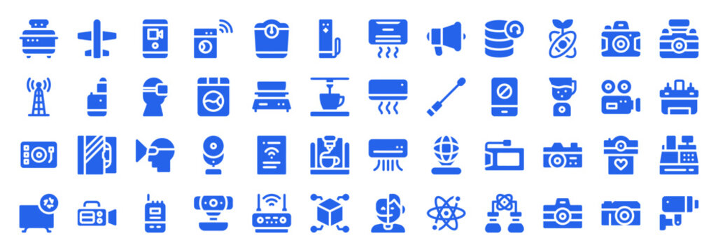 Media and Entertainment Technology Icon Set with Cameras and Video Gear