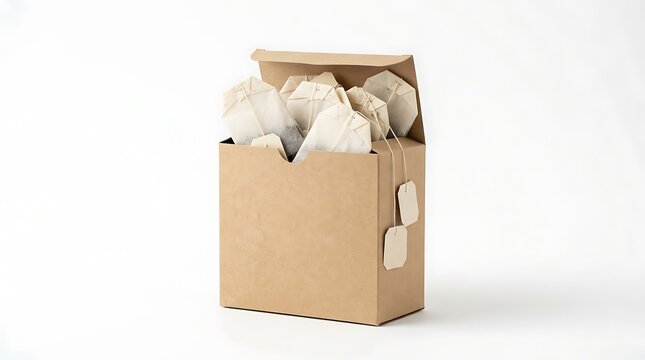Open Cardboard Box Filled With Tea Bags Ready For Brewing
