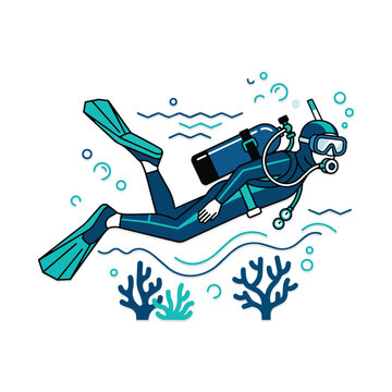 Minimalist Vector Illustration of a Scuba Diver