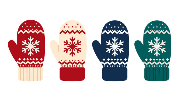 Set of four patterned winter mittens with snowflake designs