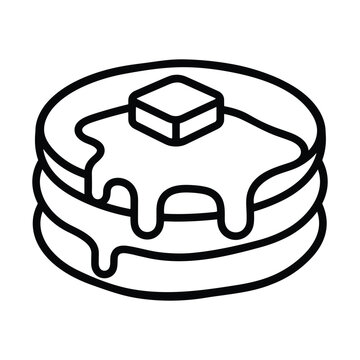 Pancakes with butter and syrup outline icon isolated on white background.