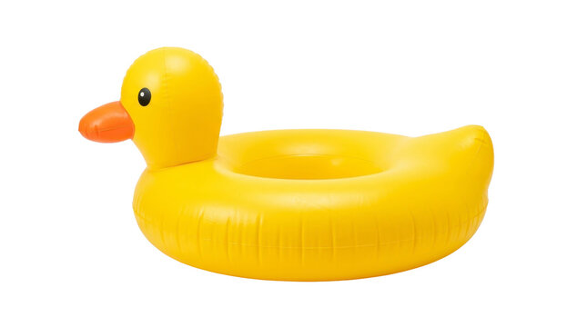 Yellow duck inflatable pool float on a transparent background PNG image