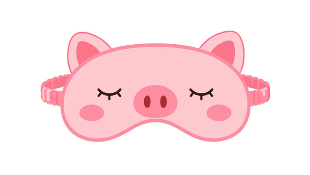 Cute pink pig sleep mask illustration isolated on white