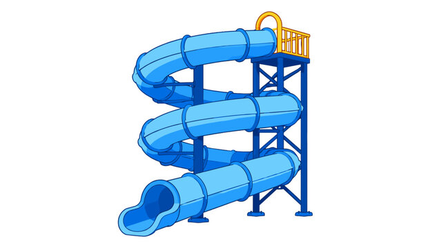 Blue spiral water slide tower isolated on white background