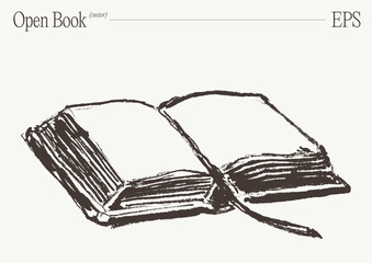 Open Book With Visible Pages, Hand Drawn Sketch Illustration © TheMountBirdStudio