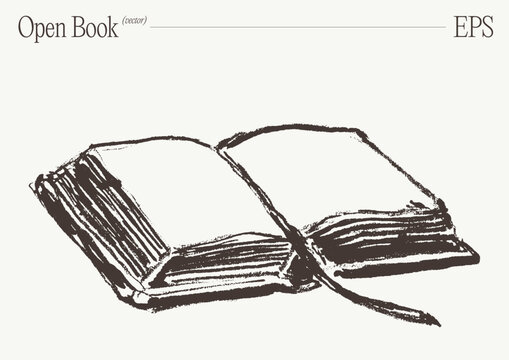 Open Book With Visible Pages, Hand Drawn Sketch Illustration