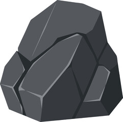 Large dark rock boulder with sharp geometric facets and cracks, ideal for landscape scenes, mining concepts, adventure game designs, and nature-themed graphics © Aikin