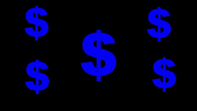 Dollar signs arranged in a symmetrical pattern present a stark blue color against a deep black background to symbolize financial transactions and banking operations for professional enterprise.