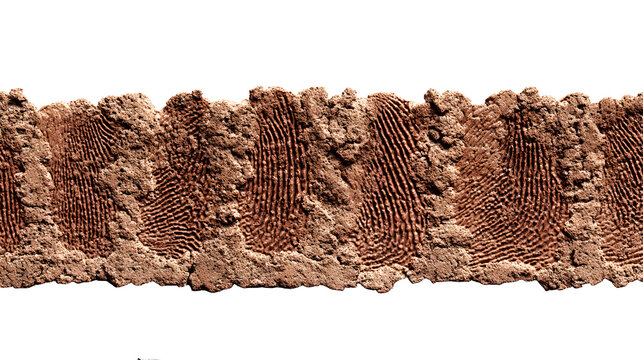 Natural clay adobe brick texture wall with organic earthy fingerprints with construction building material pattern imprint soil mud