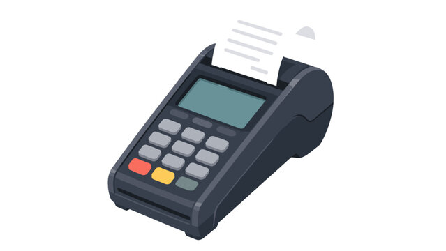 Payment terminal with receipt roll in isometric vector style