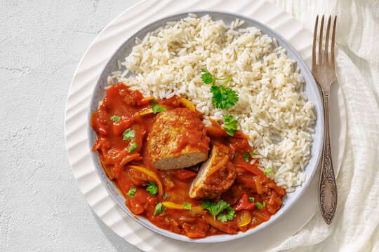 American Style Meatloaf Patty with Sauce and rice