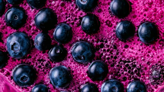 Vibrant dessert surface topped with pink jelly and fresh blueberries, creating colorful texture pattern with juicy berries and sweet food background for bakery, culinary and luxury dessert concepts