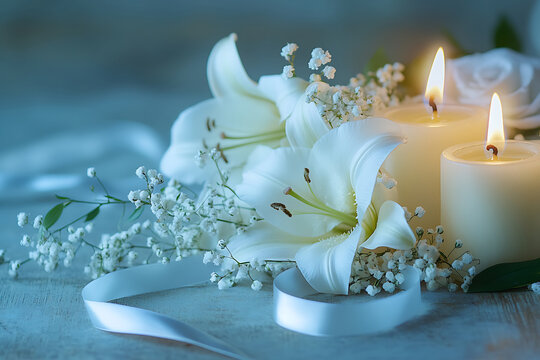 Elegant white lilies and glowing candles creating a serene and luxurious spa atmosphere.