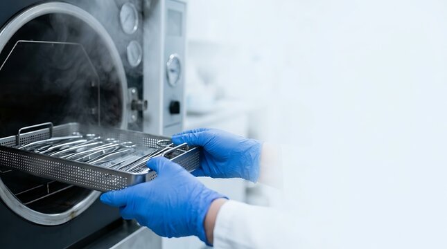 Sterilization of medical instruments in an autoclave with steam escaping