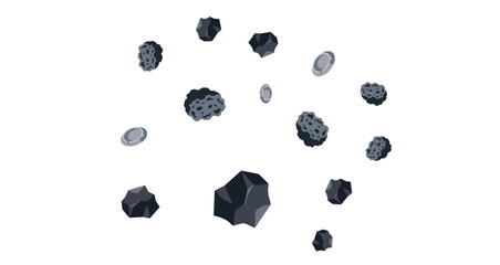 black irregular meteorite rocks floating in white background 3d illustration © Fendik eps