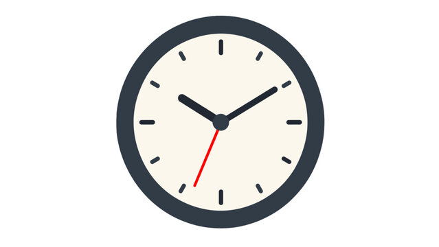 Minimal analog clock with red second hand on white background