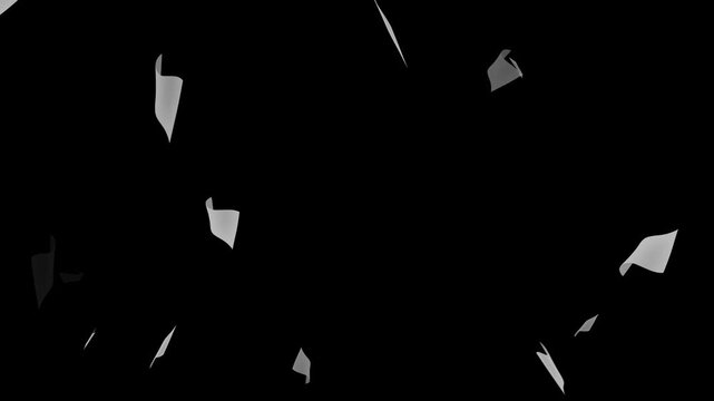 White paper animation flying on green background, floating paper scraps motion, shredded documents and office data clearing concept.Backgrounds animated gray old paper texture.Stop motion video 4k res