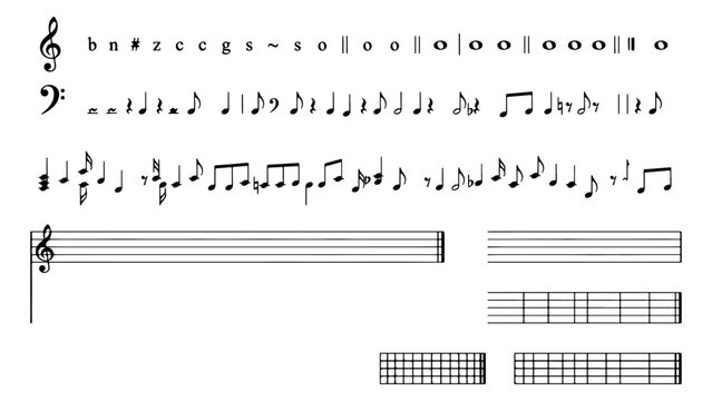 Musical notation elements and staff lines set for educational theory and score composition.