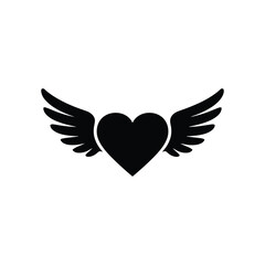 Fototapeta premium Winged heart symbol silhouette for love and romance.
