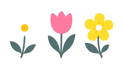 Obraz premium Three simple colorful paper cut flowers on white background