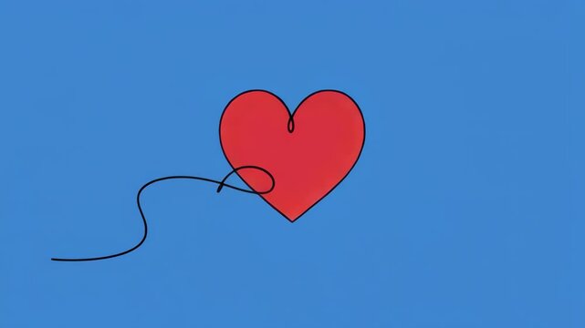 Red Heart Shape Growing with Black Line Animation on Blue Background