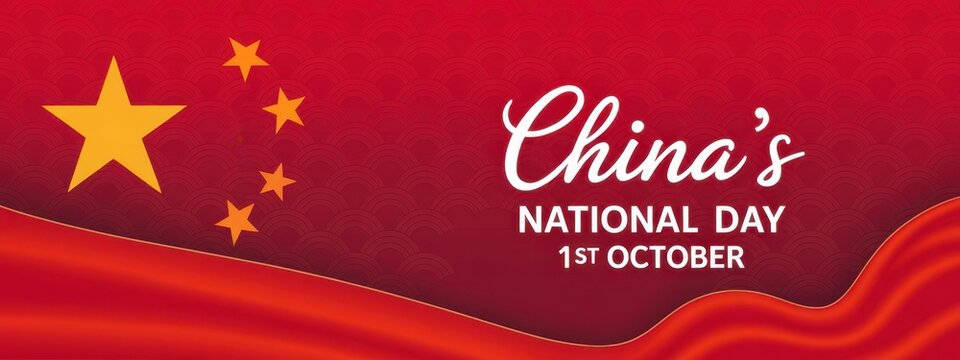 Celebratory banner for china national day featuring the national flag stars and text on a red background