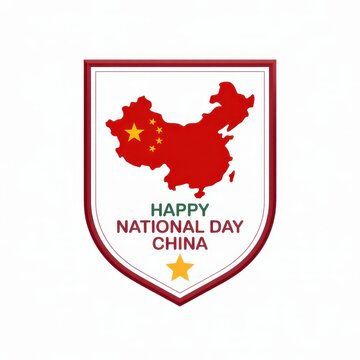 A commemorative shield design featuring the map of china with stars celebrating the chinese national day holiday event