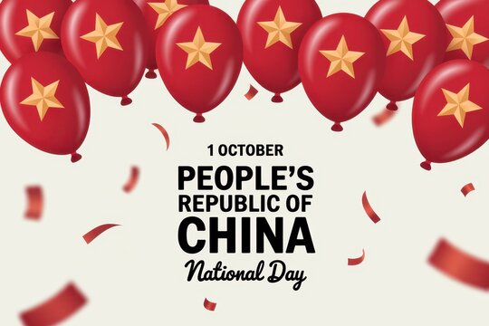 Celebratory background for the national day of the peoples republic of china with red balloons and festive confetti