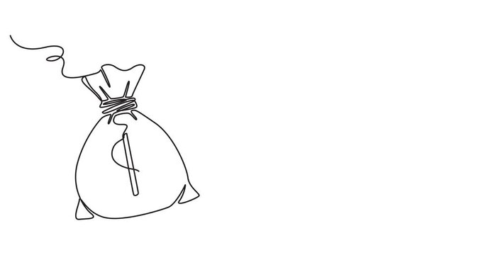 Animated self drawing of Dollar money bag continuous one line drawing illustration. Business euro sign concept. Continuous one line drawing of euro money bag. 4k
