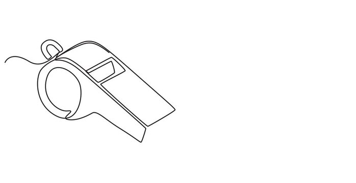 referee whistle continuous one line drawing animation, Sports whistle one line art. Continuous line drawing of sport, coach, referee, activity, Continuous one line drawing of sport whistle icon. 4k HD