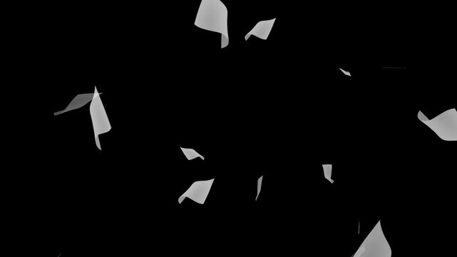 White paper animation flying on green background, floating paper scraps motion, shredded documents and office data clearing concept.Backgrounds animated gray old paper texture.Stop motion video 4k res