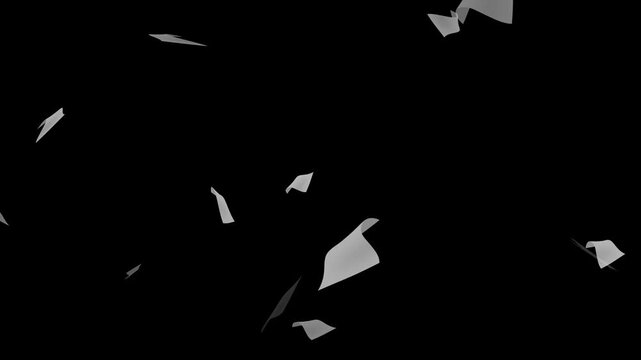 White paper animation flying on green background, floating paper scraps motion, shredded documents and office data clearing concept.Backgrounds animated gray old paper texture.Stop motion video 4k res