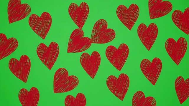 Red hearts pattern on green background with black for copy space