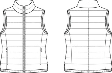 Flat sketch of a casual quilted puffer vest with a high collar for apparel design © Mst jesmin