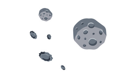 grey asteroids floating in space with craters and shadows isolated on white background © Fendik eps