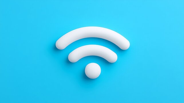 White 3D Wi-Fi symbol on a blue backdrop. Minimalist wireless internet connection icon
