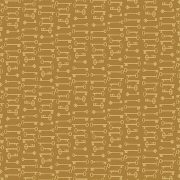 Vintage seamless skeleton key pattern on a warm brown background. Elegant repeating design for wallpaper, fabric, packaging, scrapbook, stationery and antique themes.