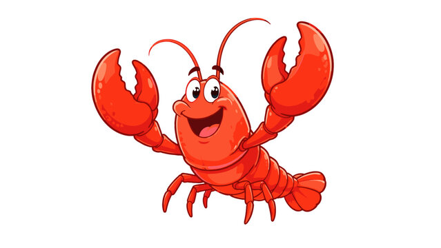 Happy red lobster cartoon character isolated on white