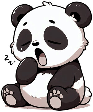 A sleepy panda yawning softly