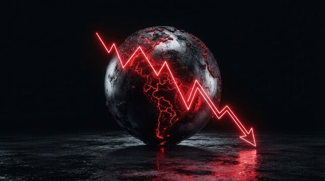 A distressed earth globe symbolizing global economic uncertainty and financial instability.