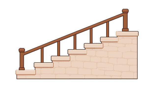 Side view illustration of outdoor stone stairs with railing