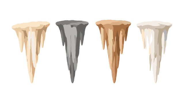 Set of hanging stalactite formations in flat vector style