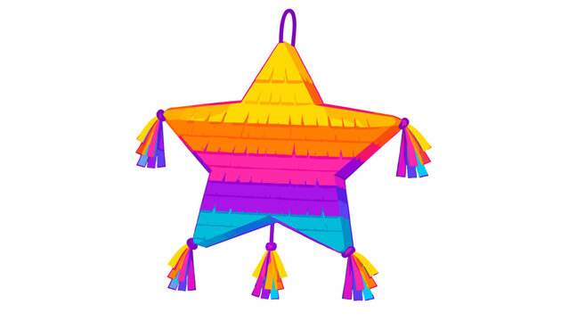 Colorful star shaped pinata isolated on white background