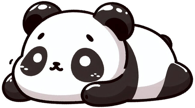 A panda lying flat on the ground relaxing